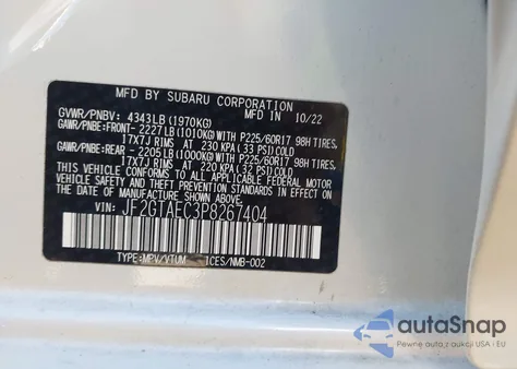 2023 Subaru Crosstrek Premium z USA, uszkodzony, nr VIN JF2GTAEC3P8267404